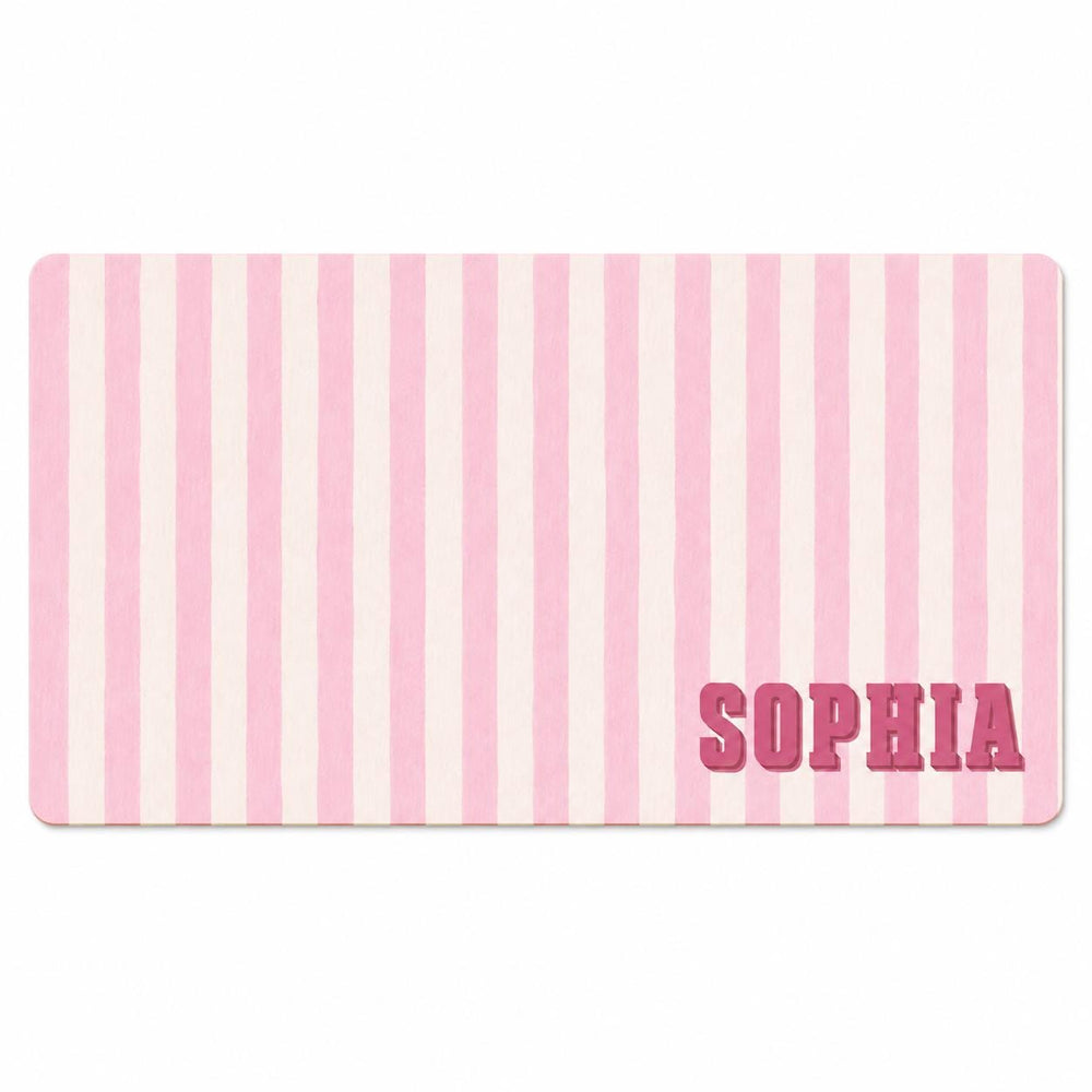 Personalized Striped Desk Mat, Custom Name Vegan Leather Desk Mat, 5 Color Options