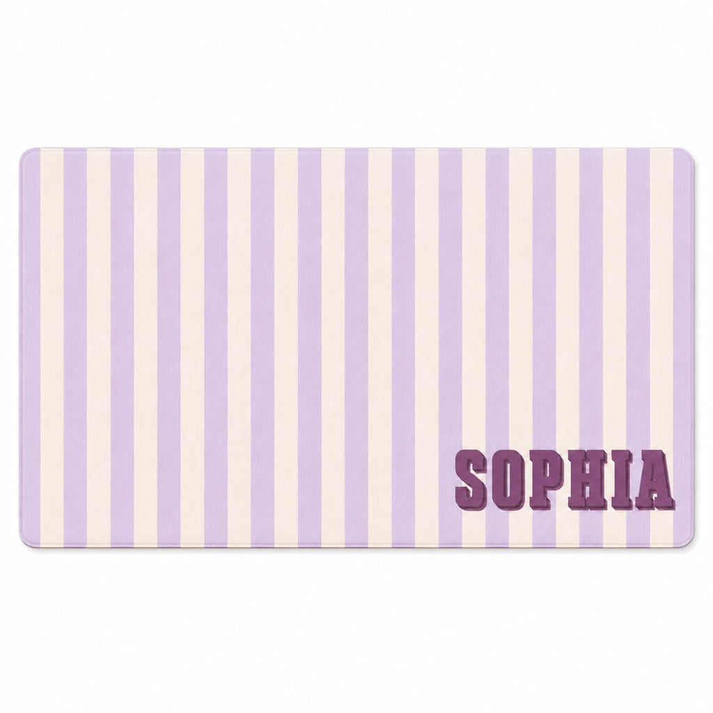 Personalized Striped Desk Mat, Custom Name Vegan Leather Desk Mat, 5 Color Options