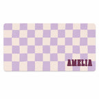 Personalized Checkered Desk Mat, Custom Name Vegan Leather Desk Mat, 5 Color Options