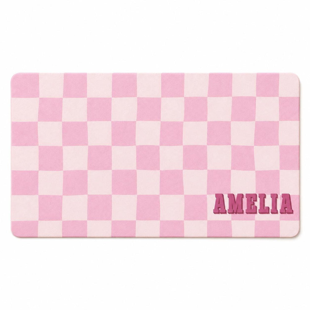 Personalized Checkered Desk Mat, Custom Name Vegan Leather Desk Mat, 5 Color Options