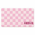 Personalized Checkered Desk Mat, Custom Name Vegan Leather Desk Mat, 5 Color Options