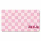 Personalized Checkered Desk Mat, Custom Name Vegan Leather Desk Mat, 5 Color Options