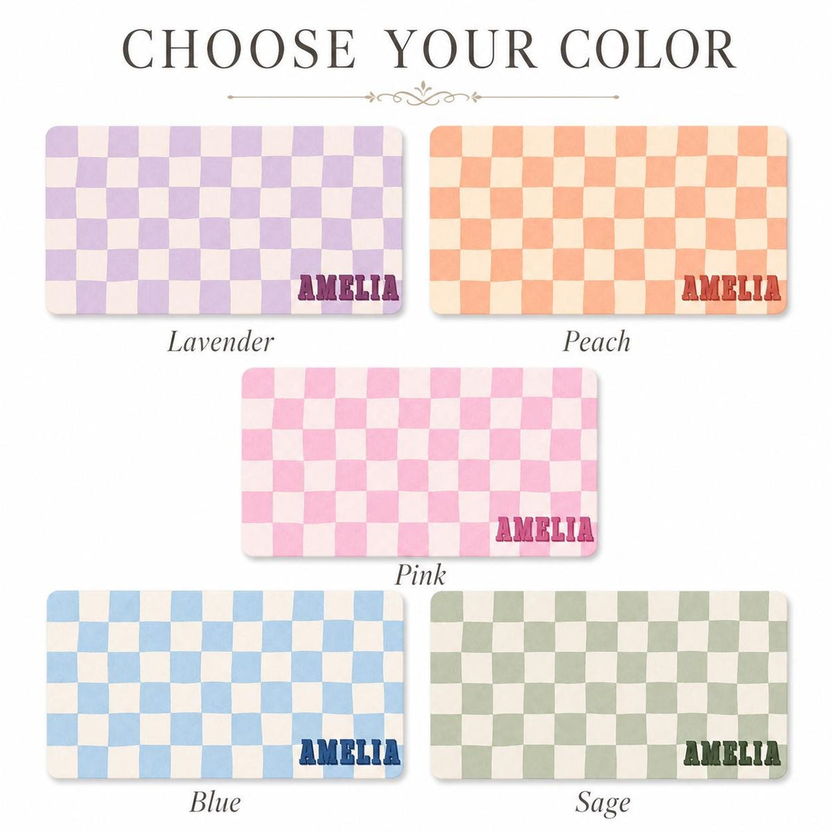 Personalized Checkered Desk Mat, Custom Name Vegan Leather Desk Mat, 5 Color Options