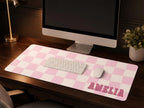 Personalized Checkered Desk Mat, Custom Name Vegan Leather Desk Mat, 5 Color Options