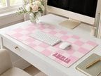 Personalized Checkered Desk Mat, Custom Name Vegan Leather Desk Mat, 5 Color Options