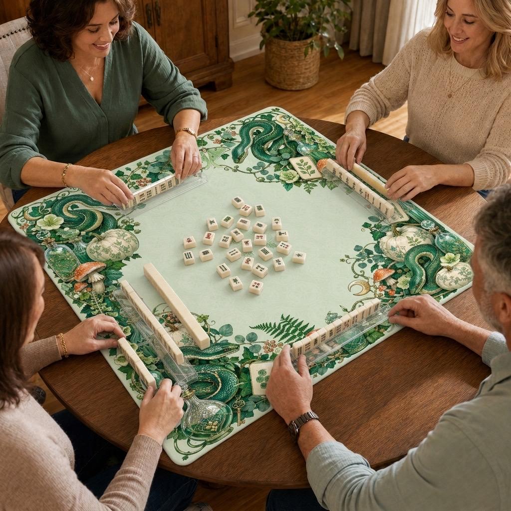 Emerald Snake Halloween Mahjong Mat – Botanical Apothecary Vegan Leather product detail