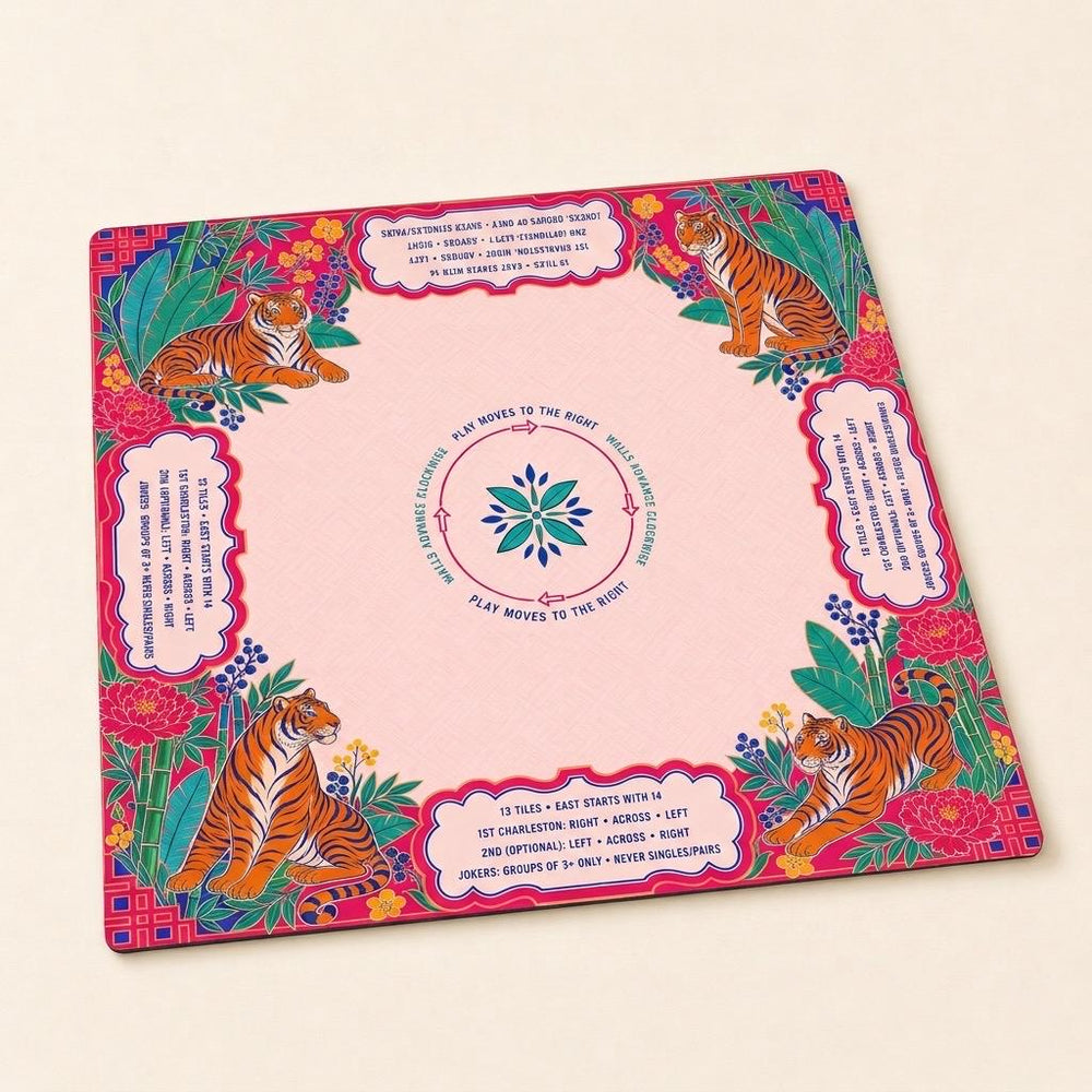 Pink Tiger Chinoiserie American Mahjong Mat with Rules & Charleston Guide product detail