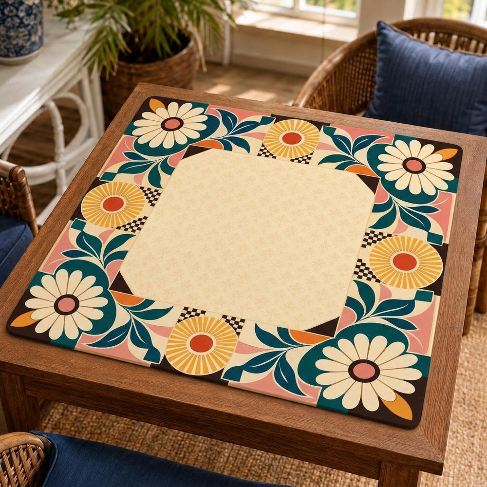 Mid Century Mahjong Mat – Retro Floral Vegan Leather product detail