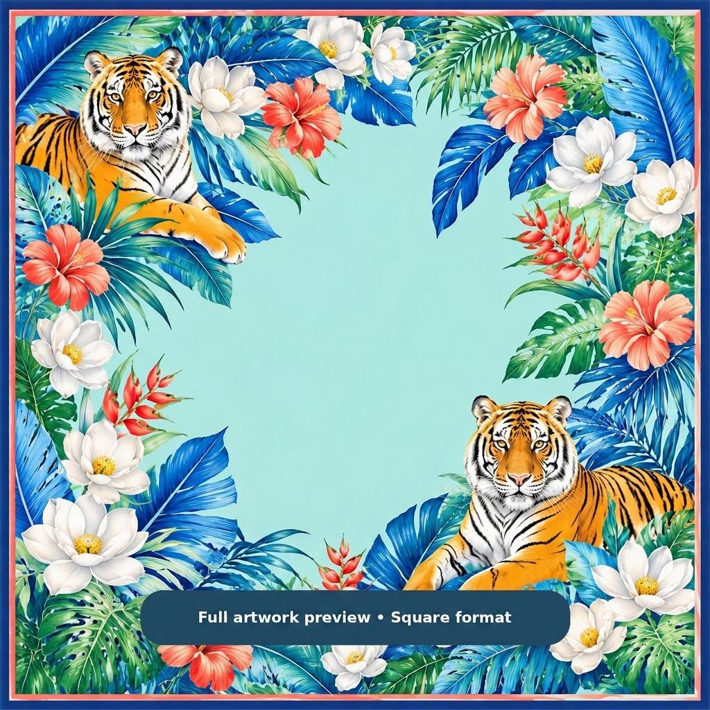 Tropical Tiger Mahjong Mat – Exotic Botanical Vegan Leather product detail