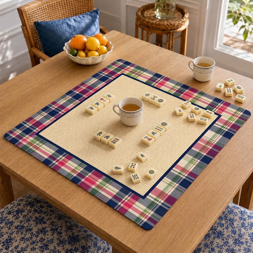 Preppy Plaid Mahjong Mat – Rattan Vegan Leather product detail