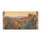 Southwestern Desert Desk Mat, Cactus Landscape Vegan Leather Desk Mat, Western Office Decor