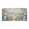 Blue Hydrangea Coastal Desk Mat, Grandmillennial Vegan Leather Desk Mat, Seaside Office Decor