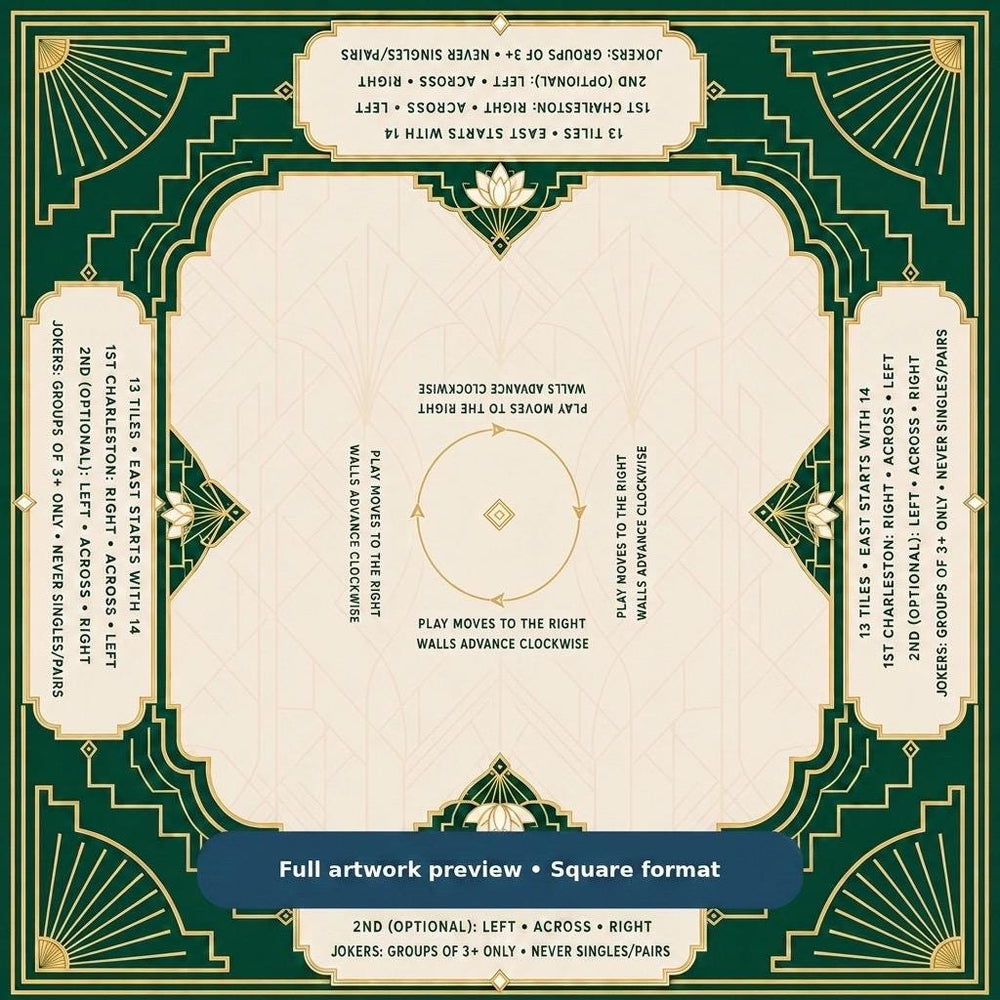 Emerald Art Deco American Mahjong Mat with Rules & Charleston Guide product detail