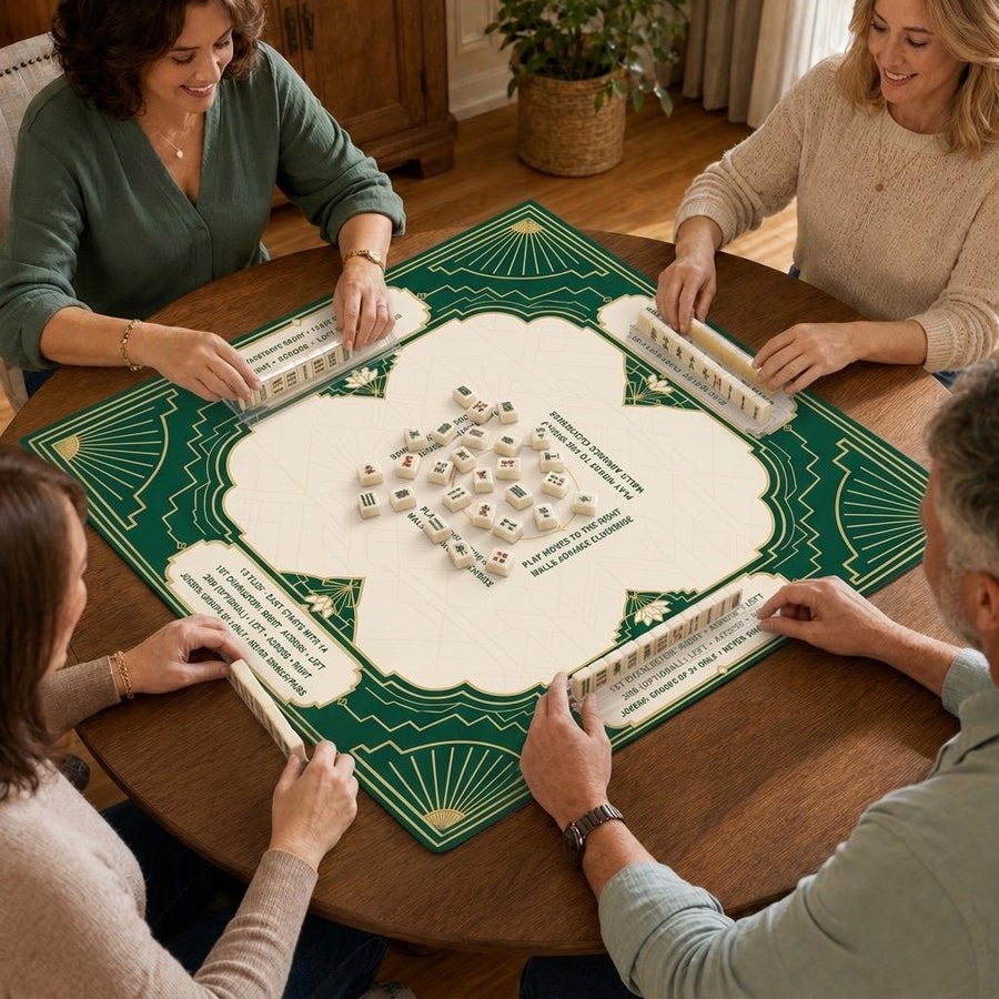 Emerald Art Deco American Mahjong Mat with Rules & Charleston Guide product detail