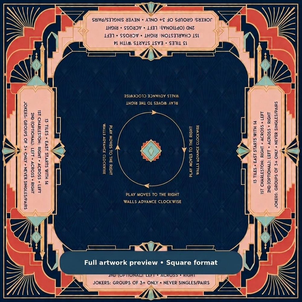 Navy Coral Art Deco American Mahjong Mat with Rules & Charleston Guide product detail