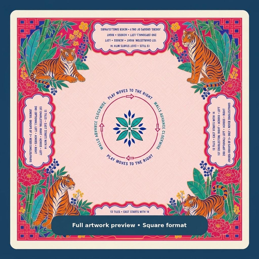 Pink Tiger Chinoiserie American Mahjong Mat with Rules & Charleston Guide product detail