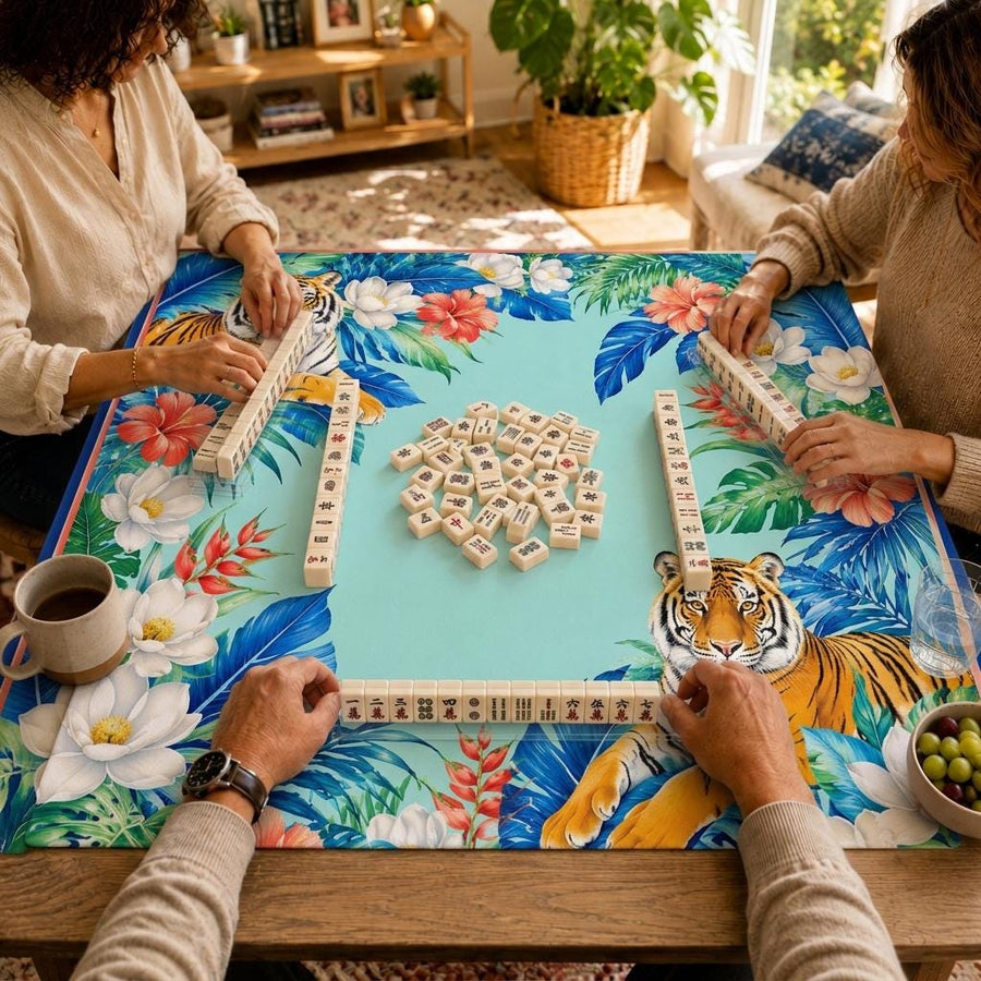 Tropical Tiger Mahjong Mat – Exotic Botanical Vegan Leather product detail