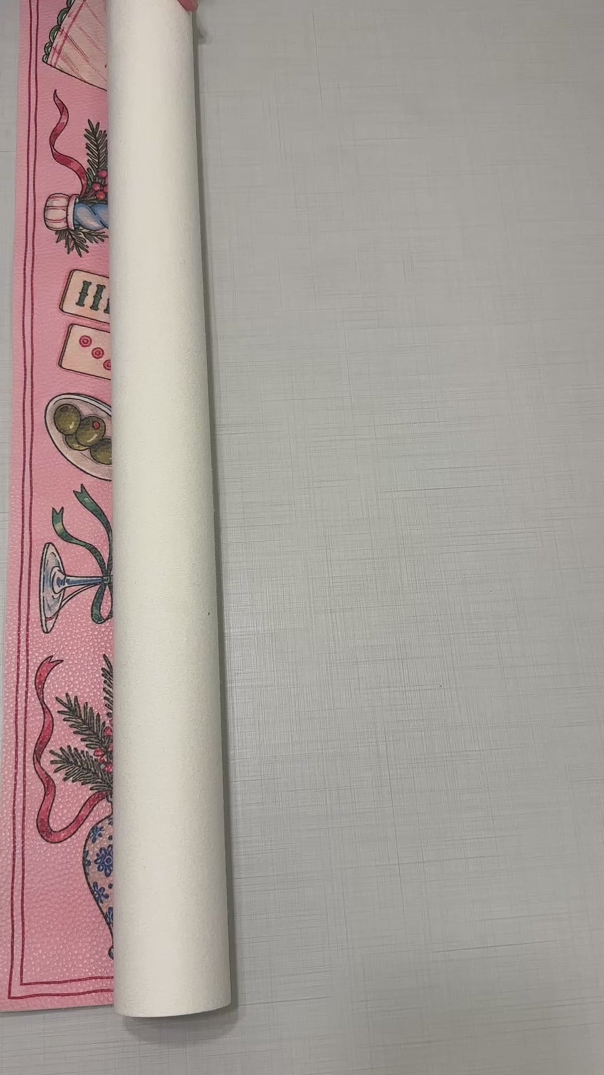 Pink Merry Mahj Christmas Mahjong Mat Festive Cocktail Vegan Leather