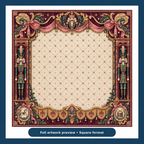 Full artwork preview of the Christmas Mahjong mat with cream lattice center, burgundy drapery, nutcrackers and gold-tone scrollwork